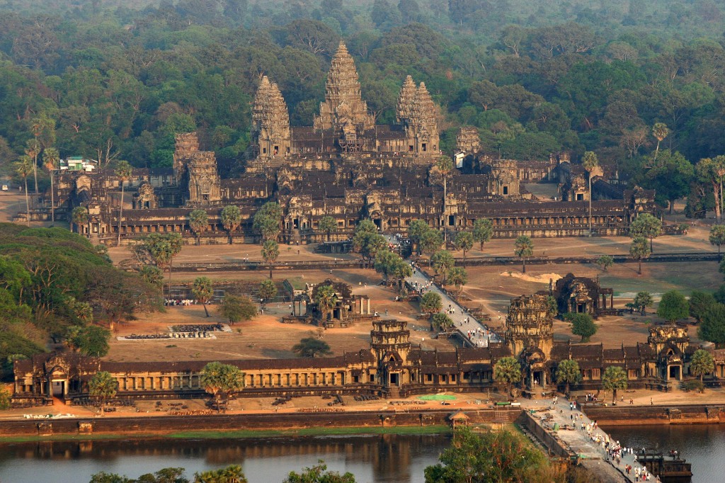 An aerial view of the Angkor Wat temple
