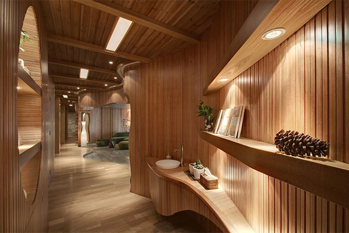 Thiết kế nội thất spa với nguyên liệu chủ yếu là gỗ